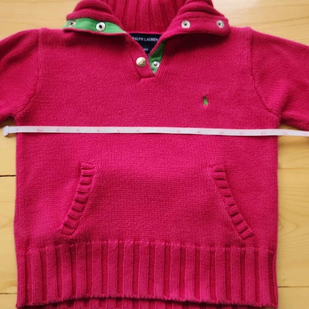 Vintage Ralph Lauren Hot Pink Girl's Neon Green Pony Turtleneck Sweater 4T